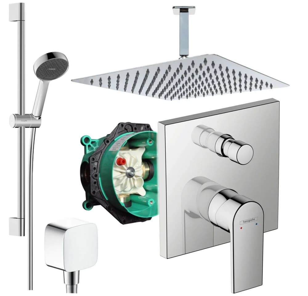 Hansgrohe und Jowi Duscharmatur Vernis Shape Unterputz-Duschsystem Regendusche mit Deckenanschluss
