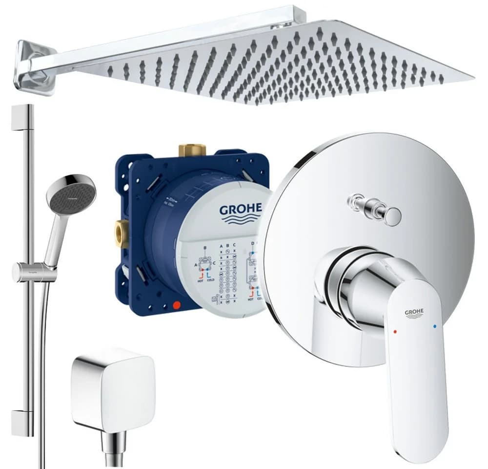 Grohe und Jowi Duscharmatur Eurosmart Cosmopolitan Duschsystem mit Hansgrohe Brausegarnitur 650mm