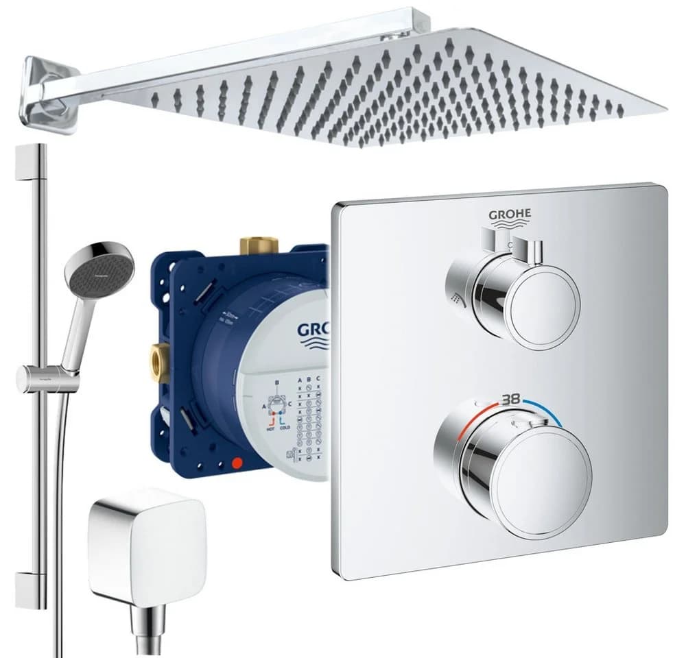 Grohe und Jowi Duscharmatur Grohtherm Duschsystem mit Hansgrohe Brausegarnitur 650mm
