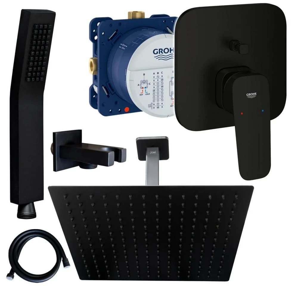 Grohe und Jowi Duscharmatur Cubeo Unterputz Mischer Mattschwarz Regendusche