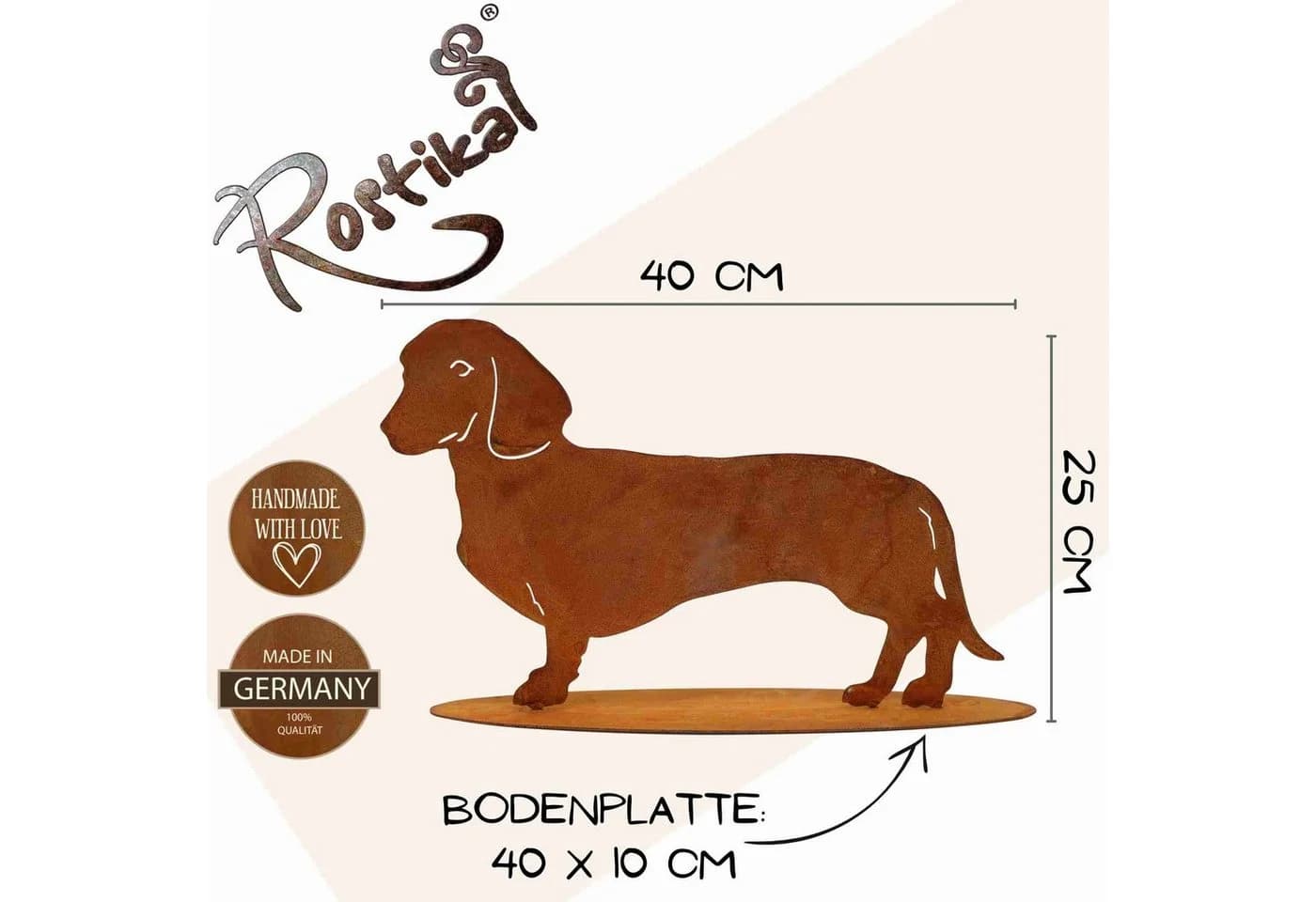 Rustikal Gartenfigur Dackel aus Metall Edelrost