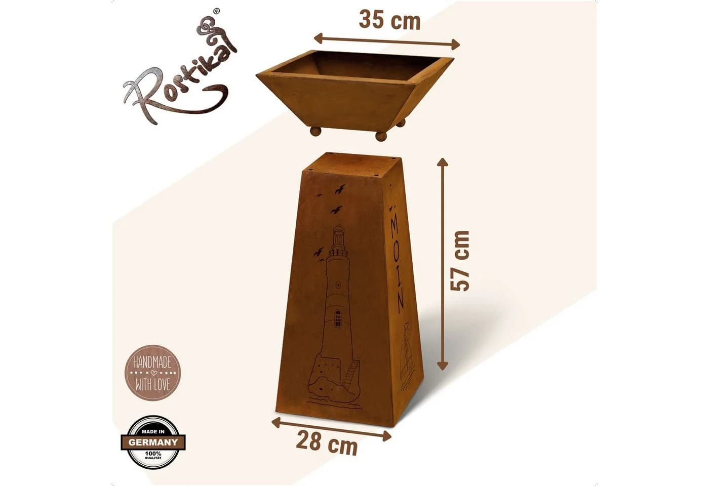 Rostikal Blumenständer Leuchtturm Dekosäule mit Schale Echter Rost