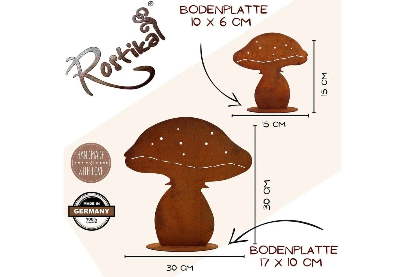 Rostikal Pilzfigur 2er-Set Edelrost Braun Garten Deko