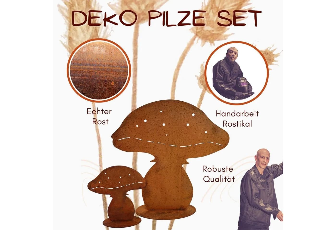 Rostikal Pilzfigur 2er-Set Edelrost Braun Garten Deko - Bild 3