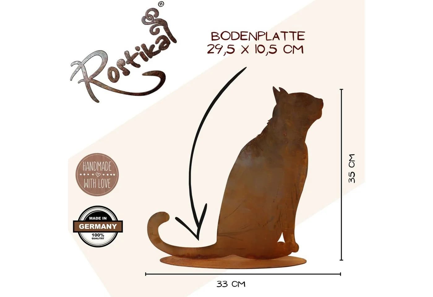 Rostikal Gartenfigur Katze Edelrost-Patina Metall-Deko wetterfest