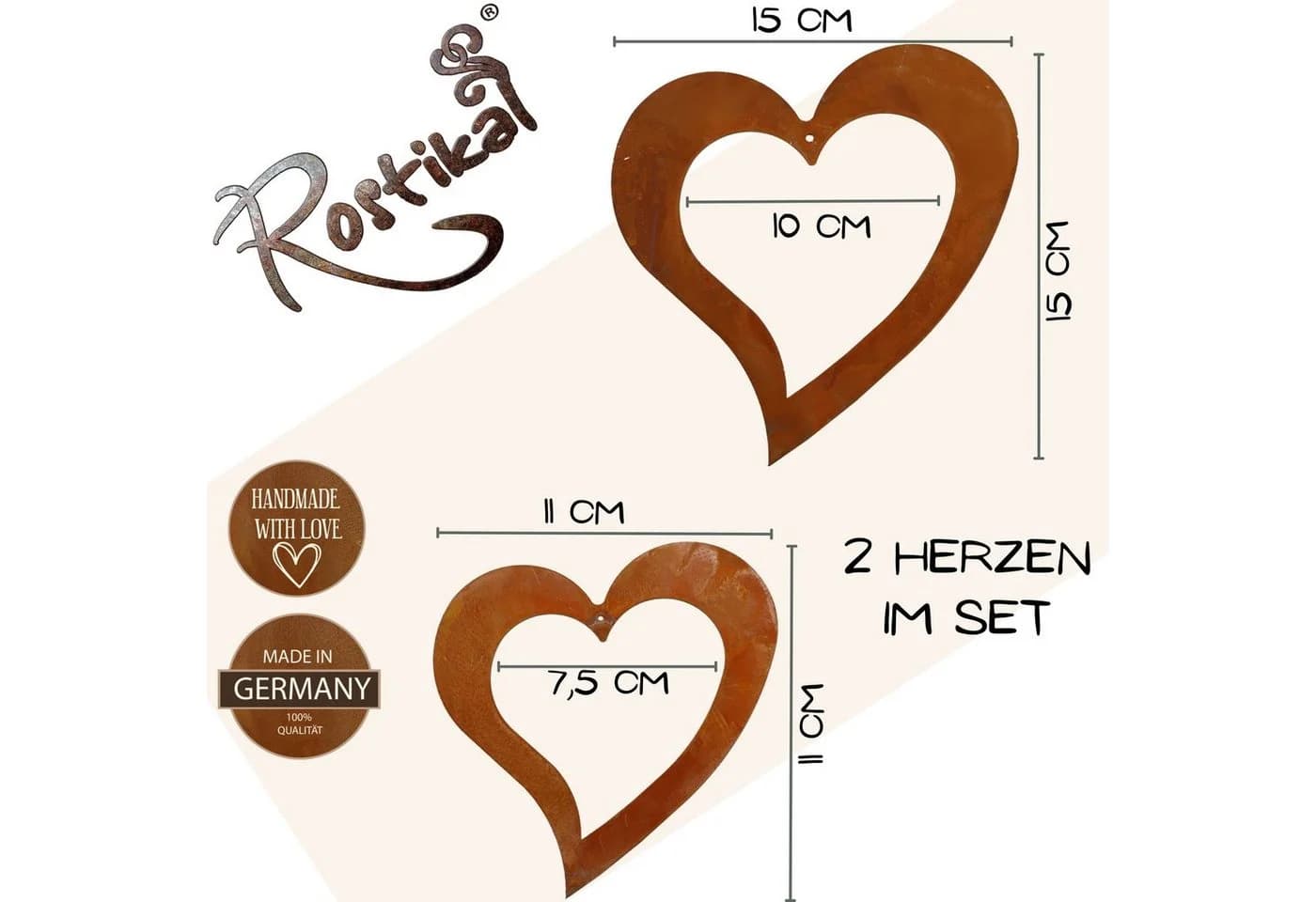 Rostikal Hängedekoration Rost Herz Deko Set 2 St Metall Vintage