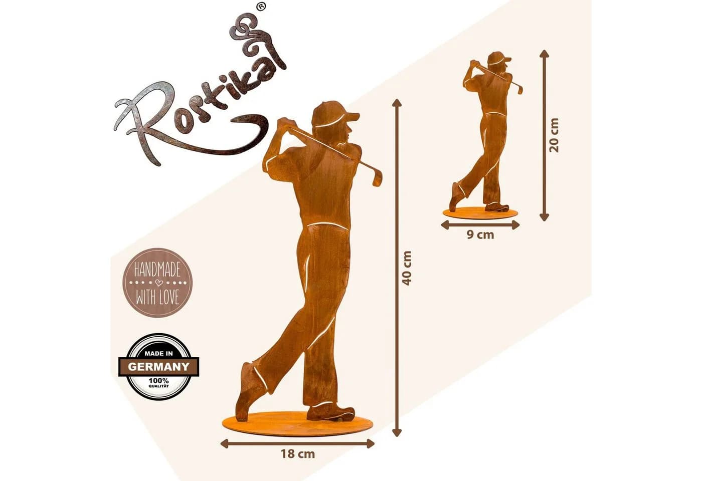 Rostikal Gartenfigur Golfspieler Metall Deko