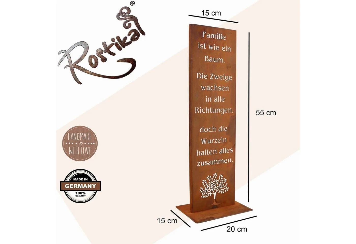 Rostikal Gartenschild Familie Edelrost 100/55 cm – Bodenplatte/Stecker