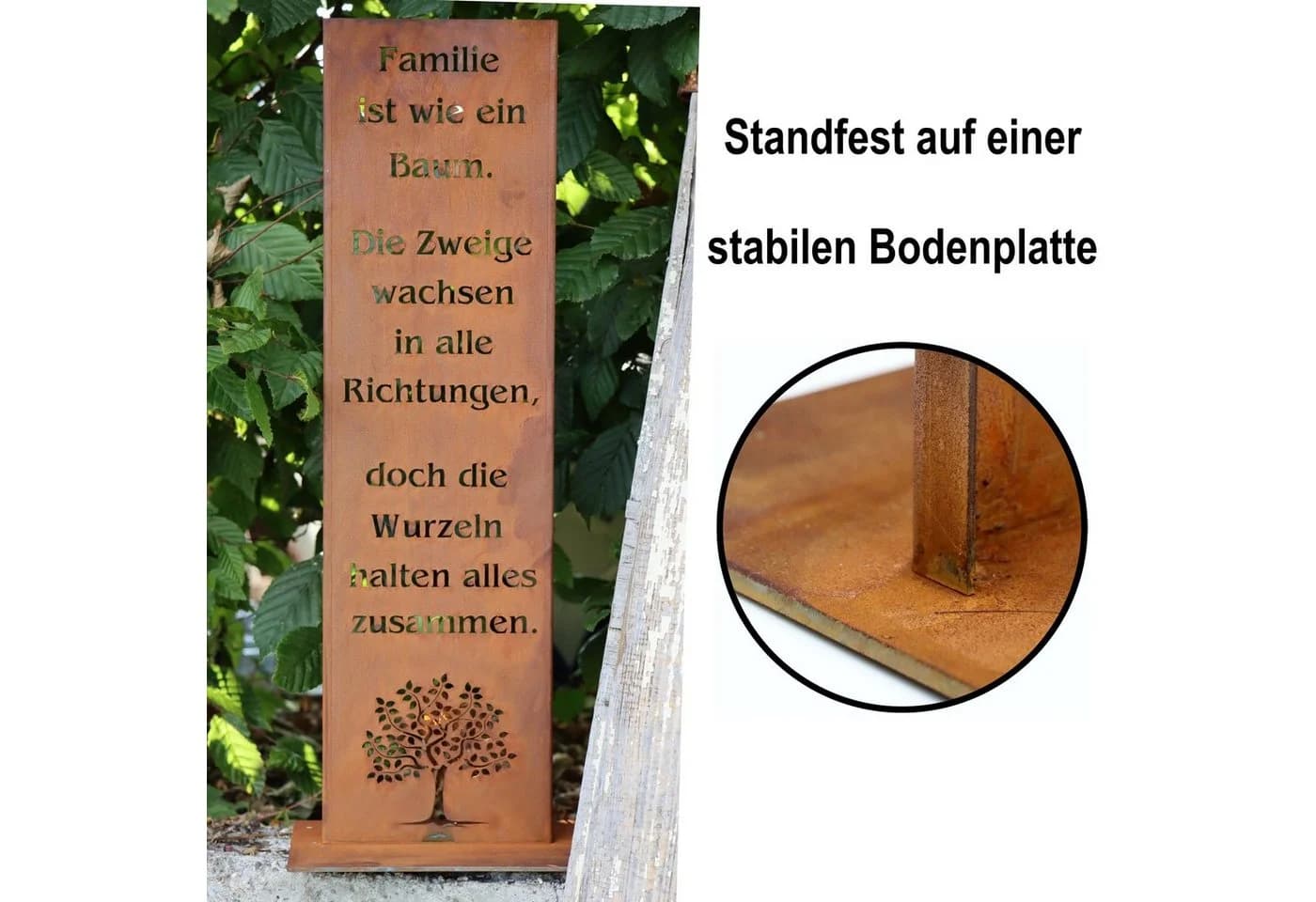 Rostikal Gartenschild Familie Edelrost 100/55 cm – Bodenplatte/Stecker - Bild 3