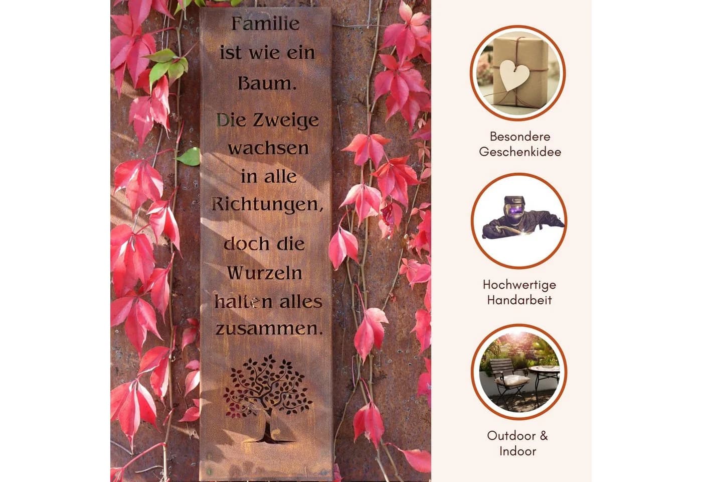 Rostikal Gartenschild Familie Edelrost 100/55 cm – Bodenplatte/Stecker - Bild 5