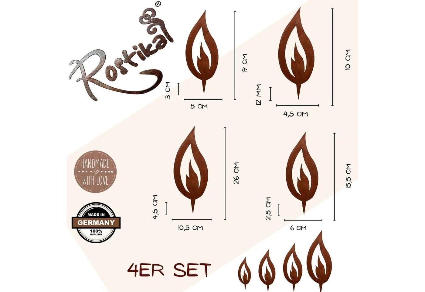 Rostikal Gartenstecker 4er-Set Metall Rost Flammen Deko