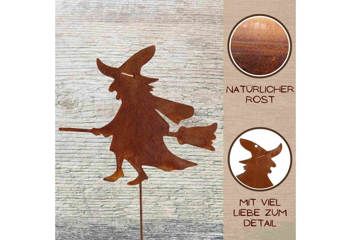 Rostikal Gartenfigur Hexe Metall Deko Echter Rost - Bild 4