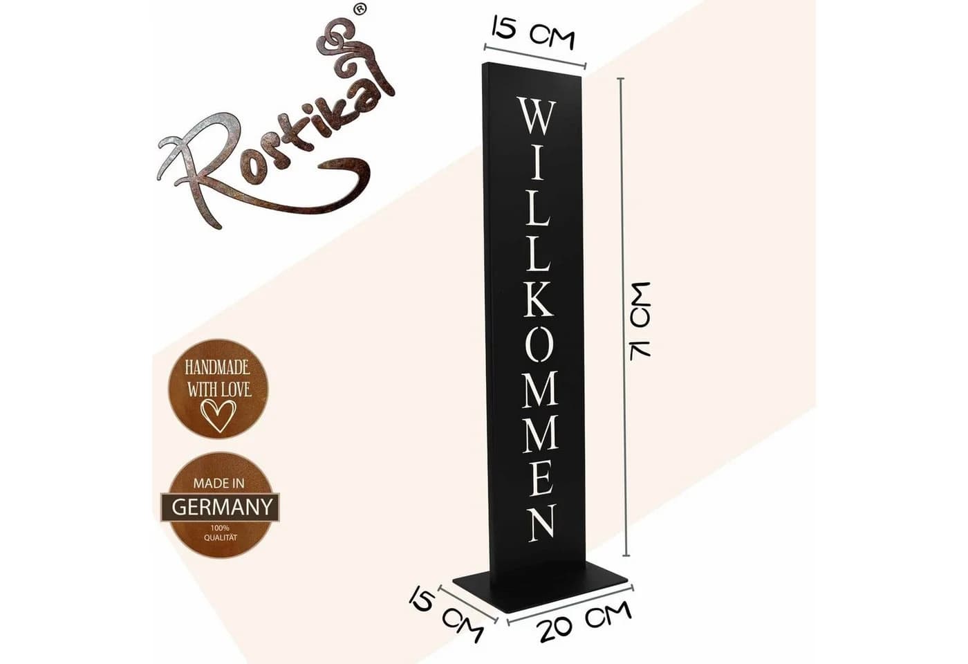 Rostikal Willkommen Deko Schild Metall Schwarz oder Edelrost