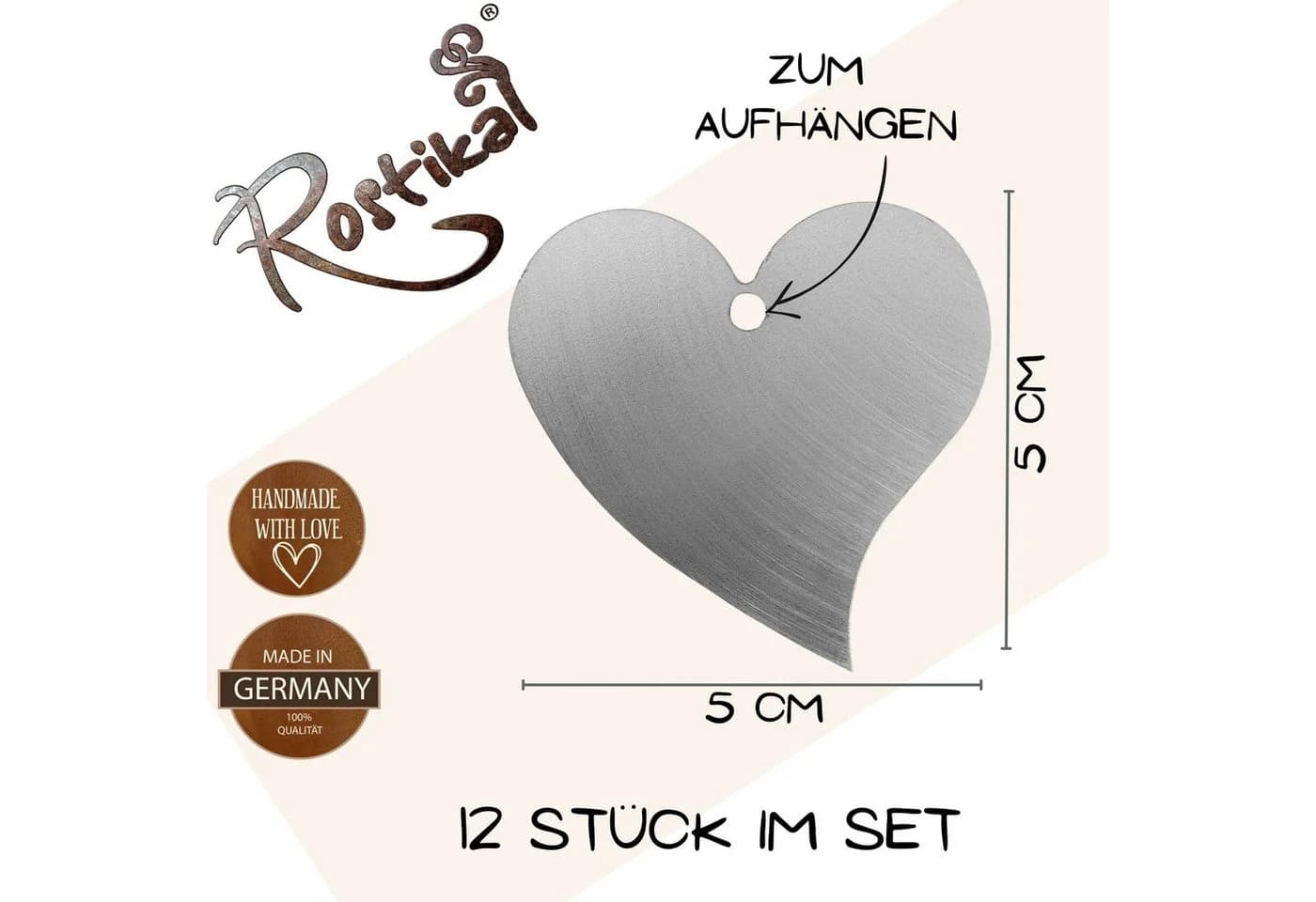 Rostikal Hängedekoration Metall Herzen Deko Silber-Optik 12er Set