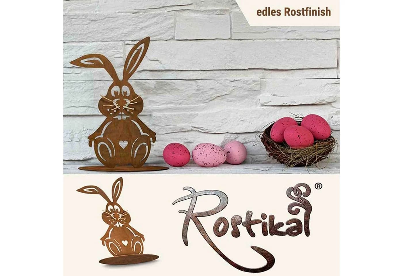 Rostikal Osterhase Osterdeko Metall, Echter Rost - Bild 5