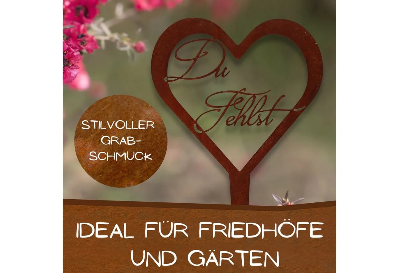 Rostikal Grabschmuck Herz Metallschild mit Gravur Du Fehlst / Unvergessen - Bild 5