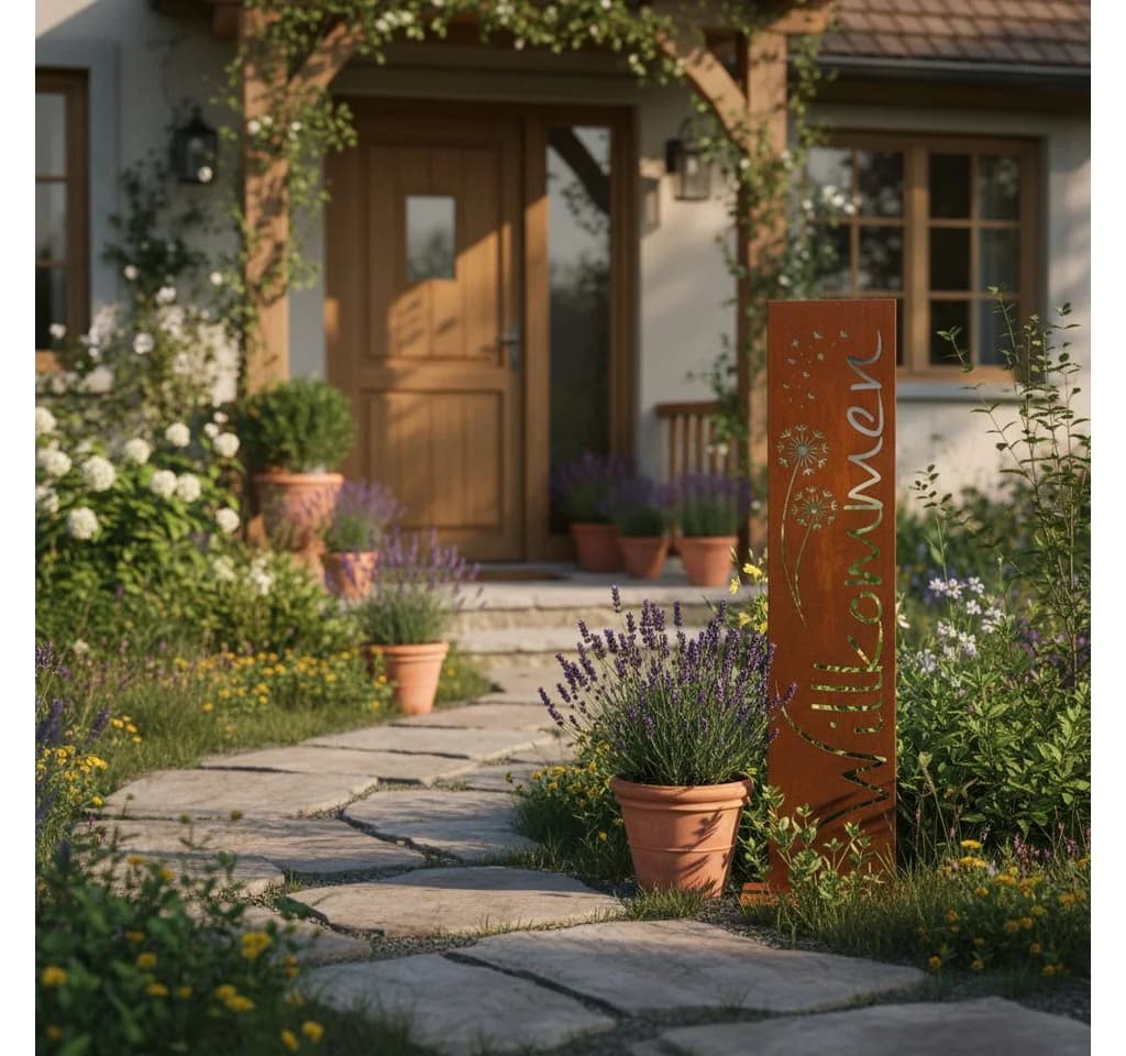 Rostikal Willkommen Stele Pusteblume Gartendeko Edelrost Cortenstahl - Bild 3