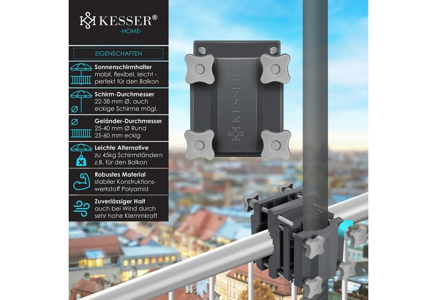 KESSER Sonnenschirmhalter Universal Balkongeländer Schirm