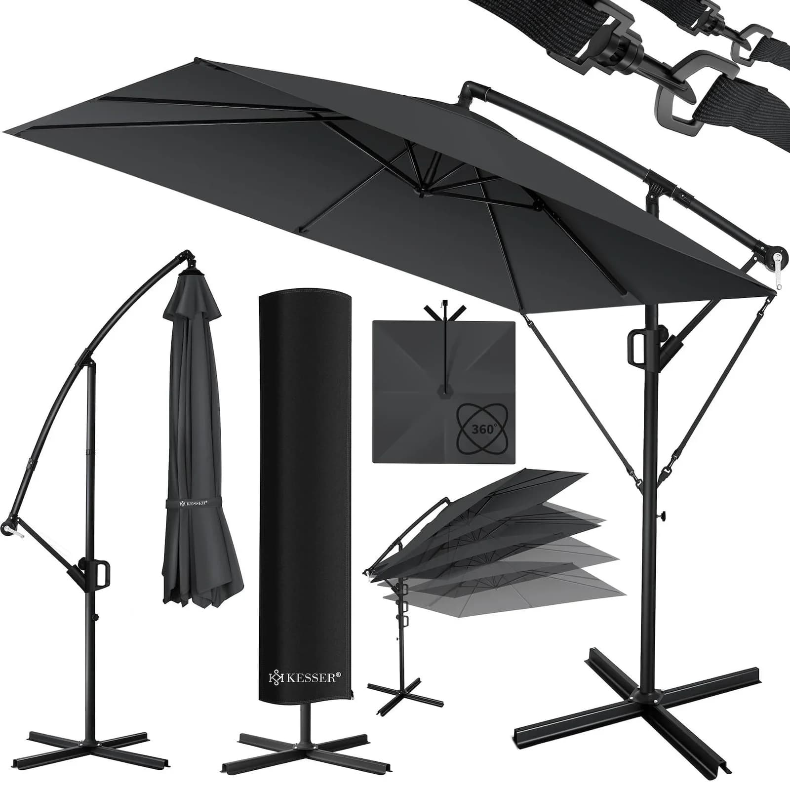 KESSER Ampelschirm Ø350cm Sonnenschirm inkl. Abdeckung & Windsicherung, wetterfest
