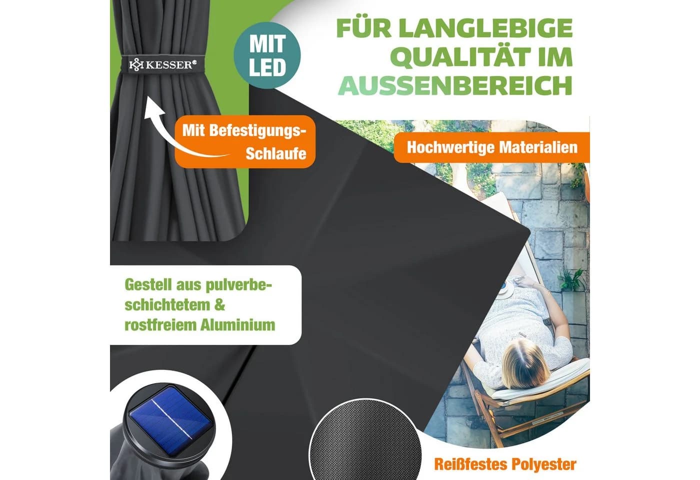 KESSER Ampelschirm Grau Aluminium Kurbel UV-Schutz Wetterfest - Bild 4