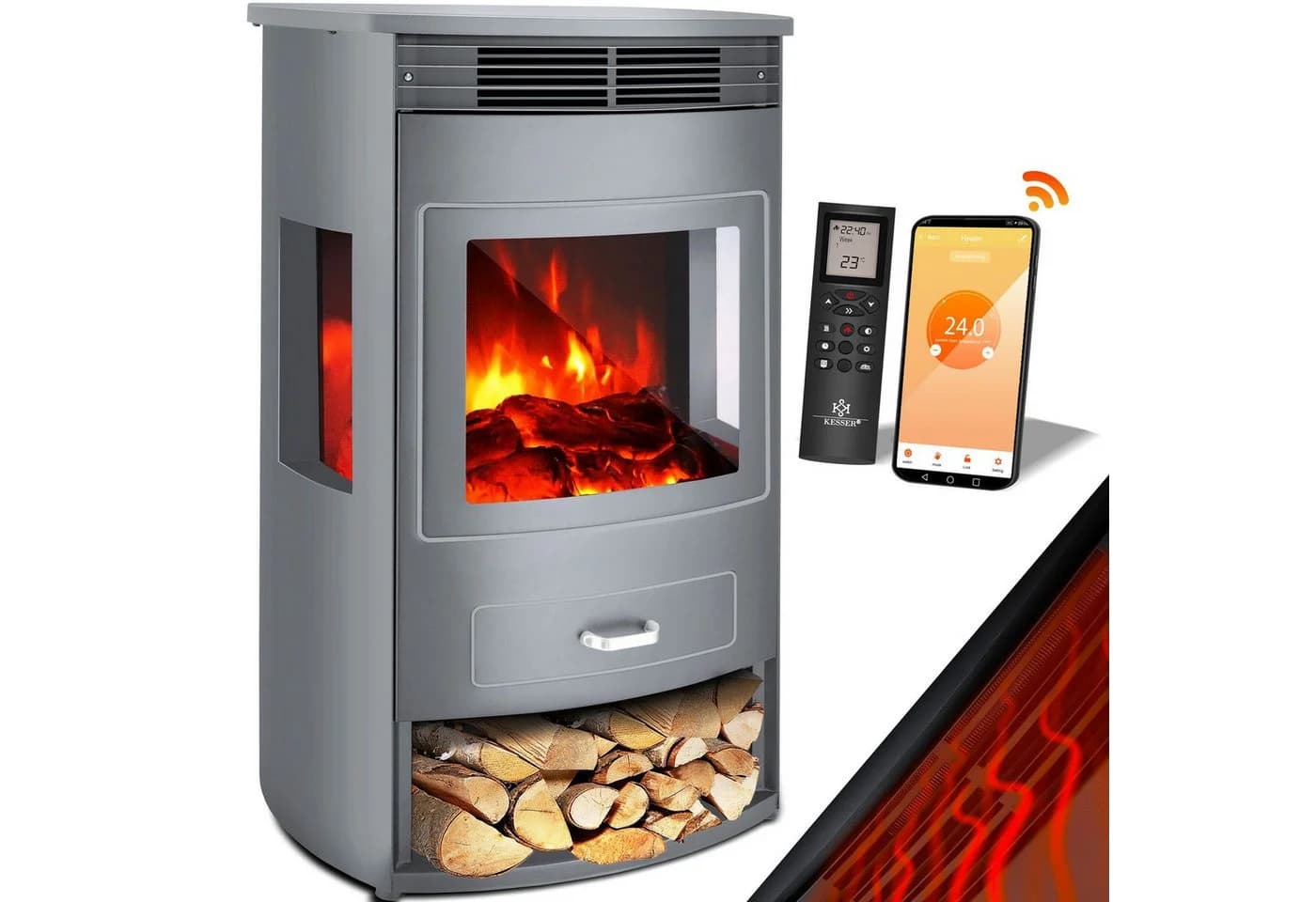 KESSER Prio Elektrokamin mit Heizung und LED-Flammeneffekt - Bild 3
