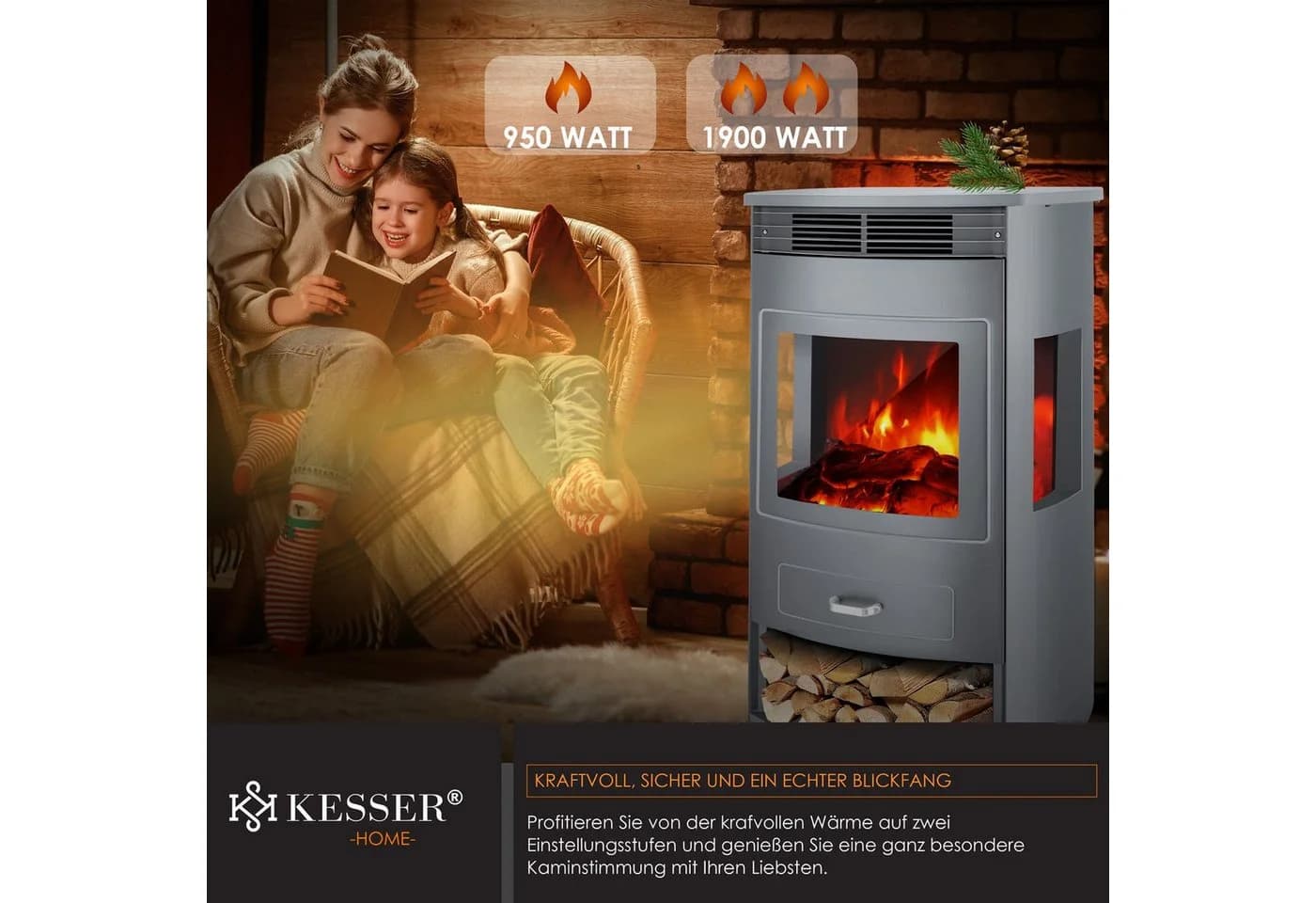 KESSER Prio Elektrokamin mit Heizung und LED-Flammeneffekt - Bild 4