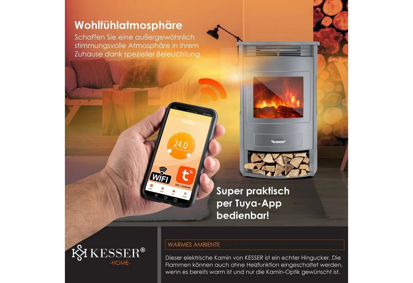KESSER Prio Elektrokamin mit Heizung und LED-Flammeneffekt - Bild 5