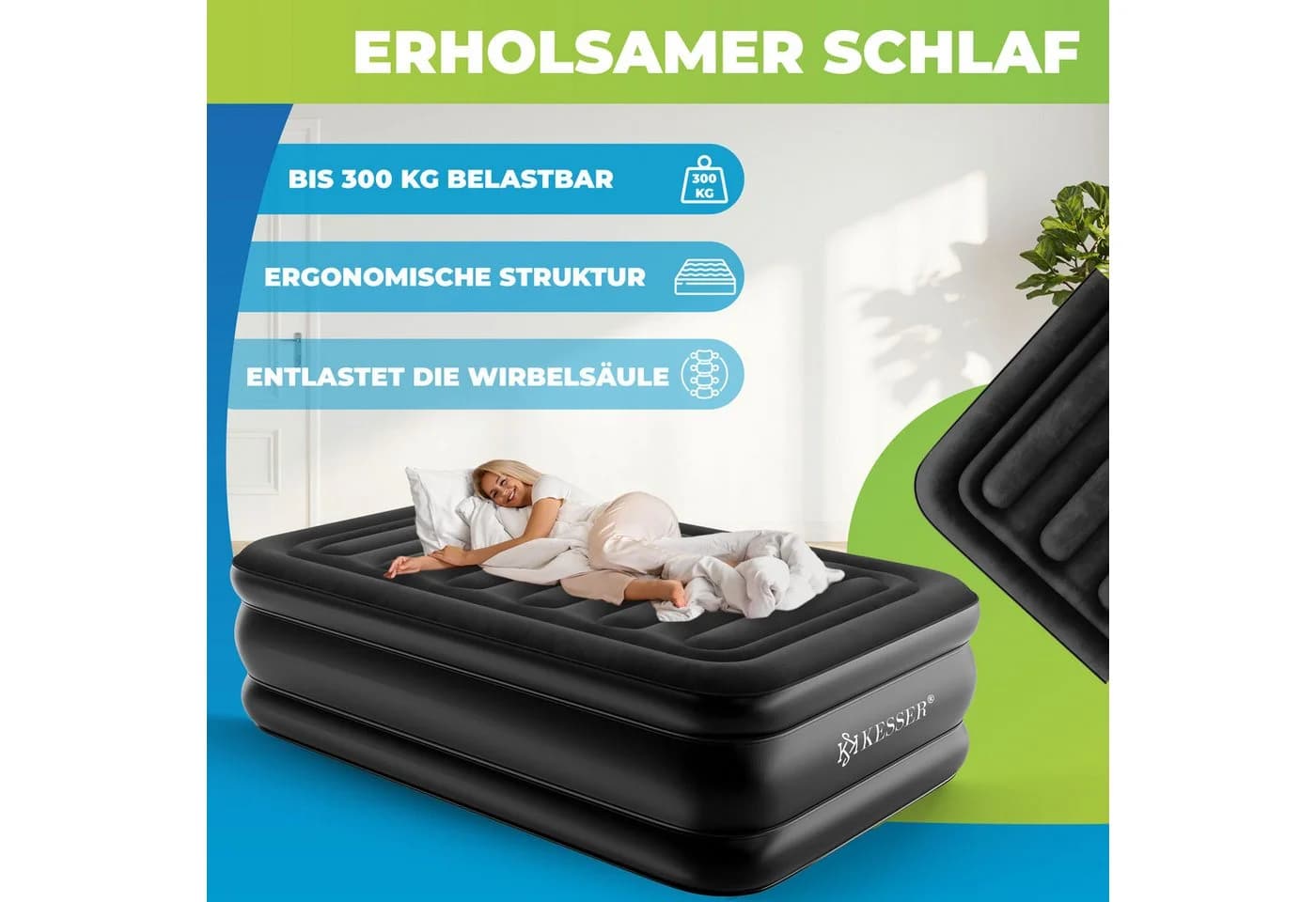 KESSER Aufblasbare Matratze mit elektrischer Pumpe Schwarz - Bild 2