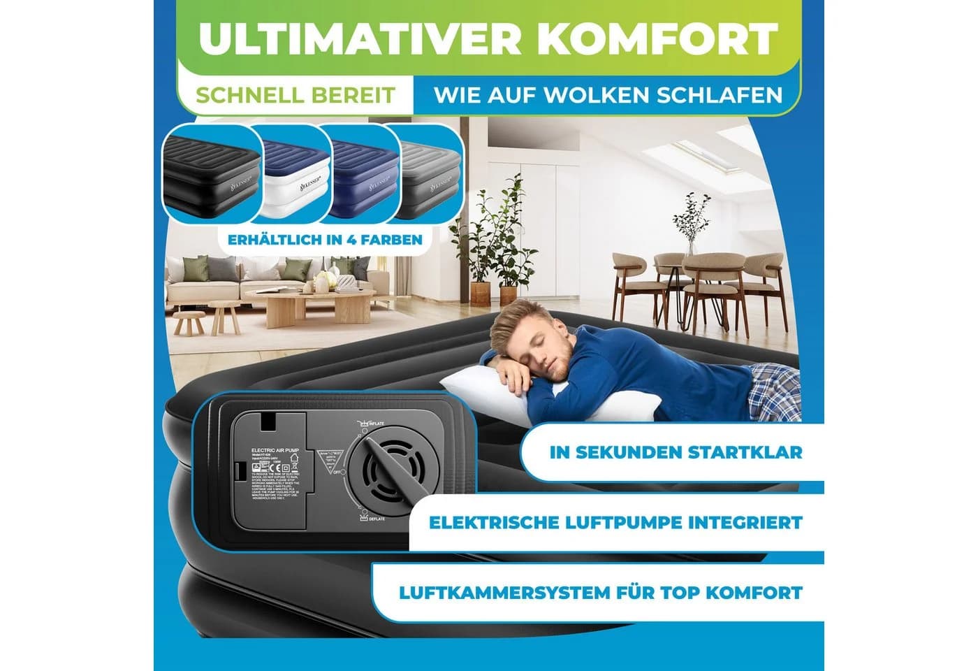 KESSER Aufblasbare Matratze mit elektrischer Pumpe Schwarz - Bild 5