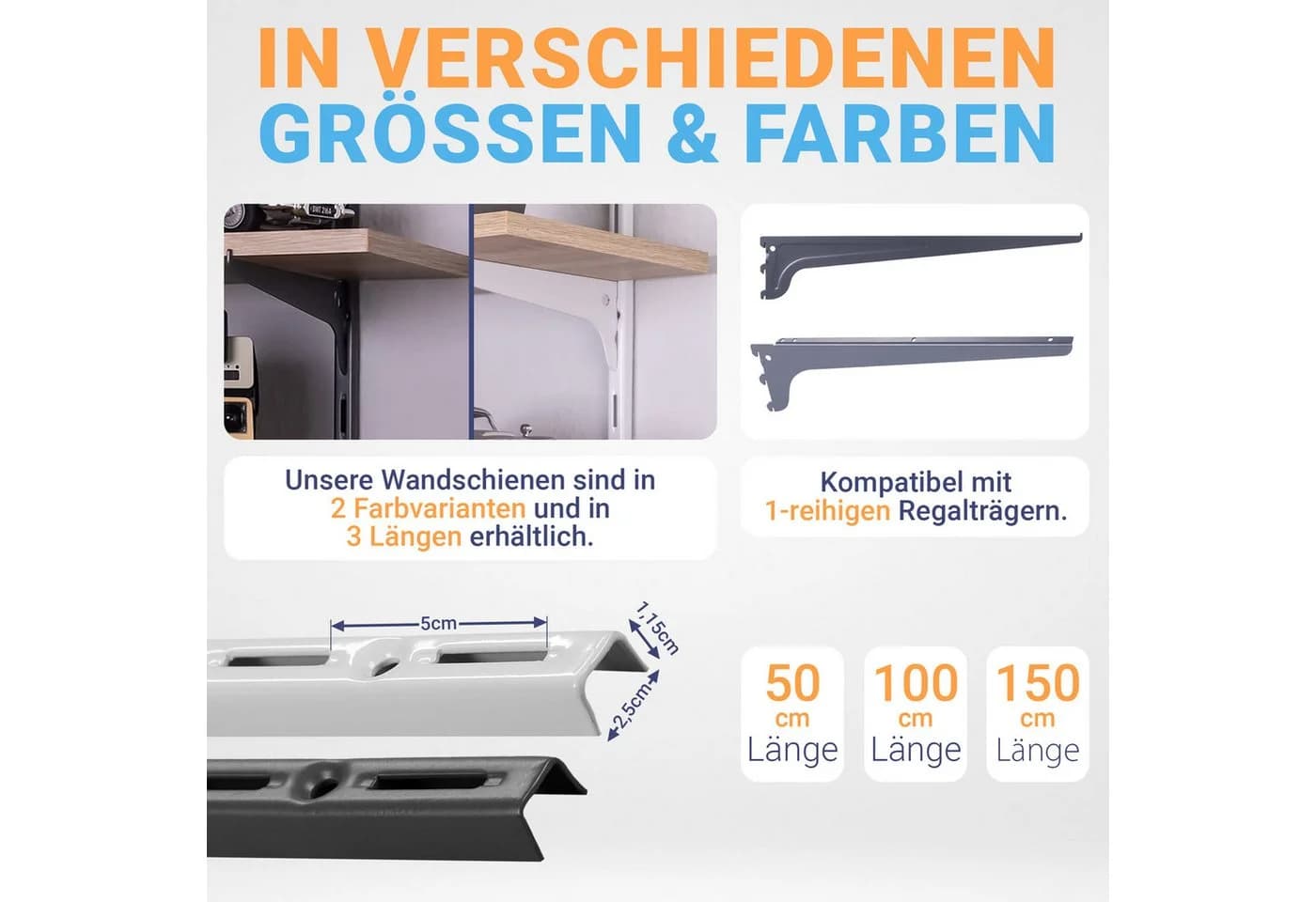 BOOMET Wandregalhalter Wandschienen für Regalsystem 1-reihig, 2-tlg. Weiß