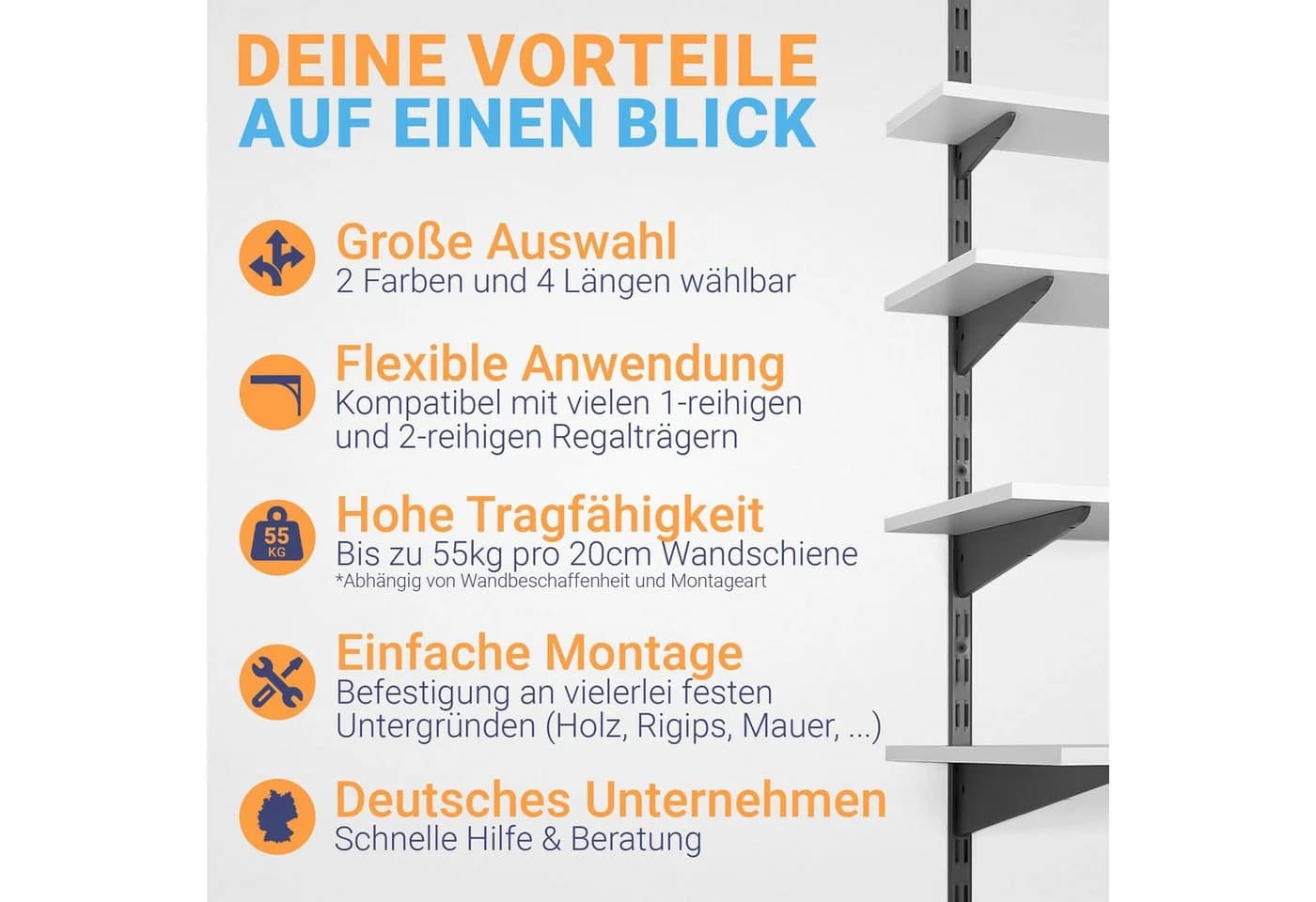 BOOMET Wandregalhalter Wandschienen für Regalsystem 2-reihig Weiß - Bild 5