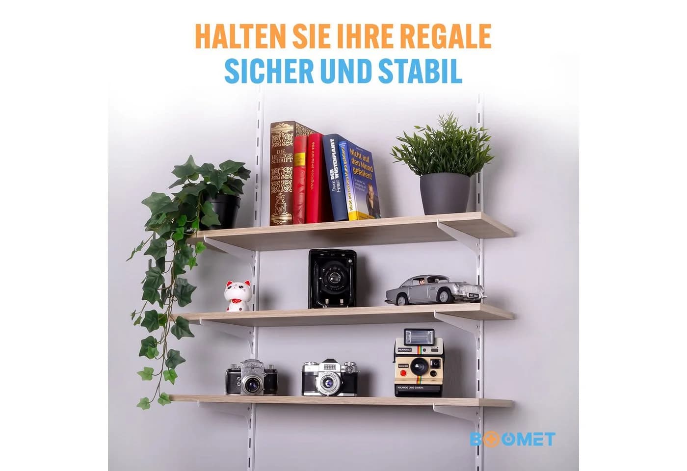 BOOMET Wandregalhalter 1-reihig Weiß 4-tlg. für Wandschienen - Bild 5