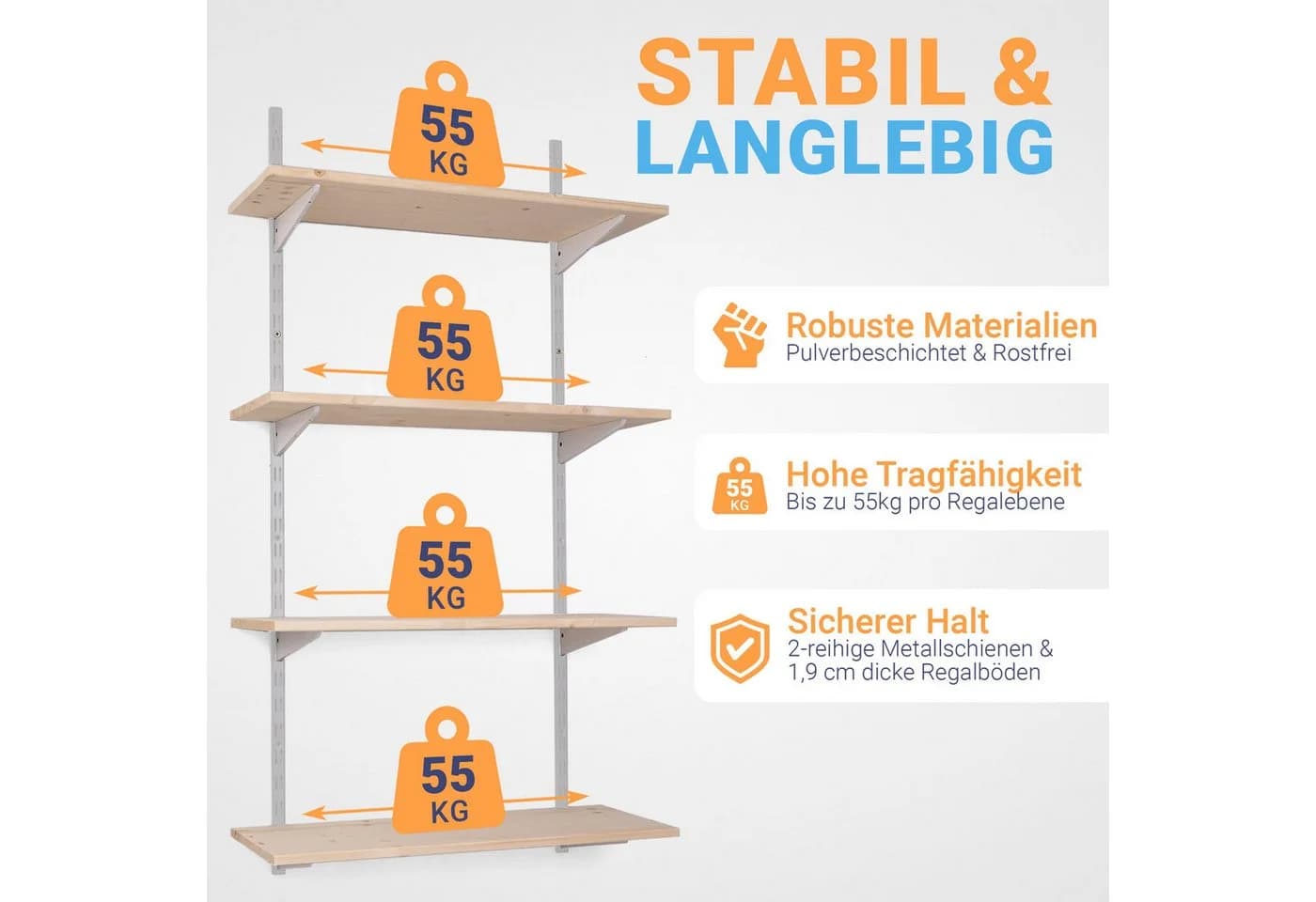 BOOMET Wandregal-System Metall mit Fichtenböden - Bild 3