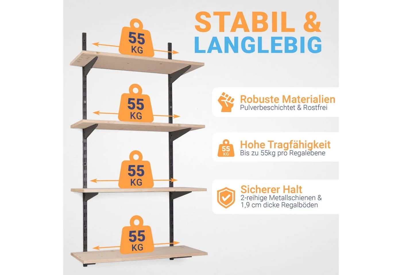 BOOMET Wandregal Bausatz Anthrazit 9-tlg. Leimholz Stahl - Bild 3