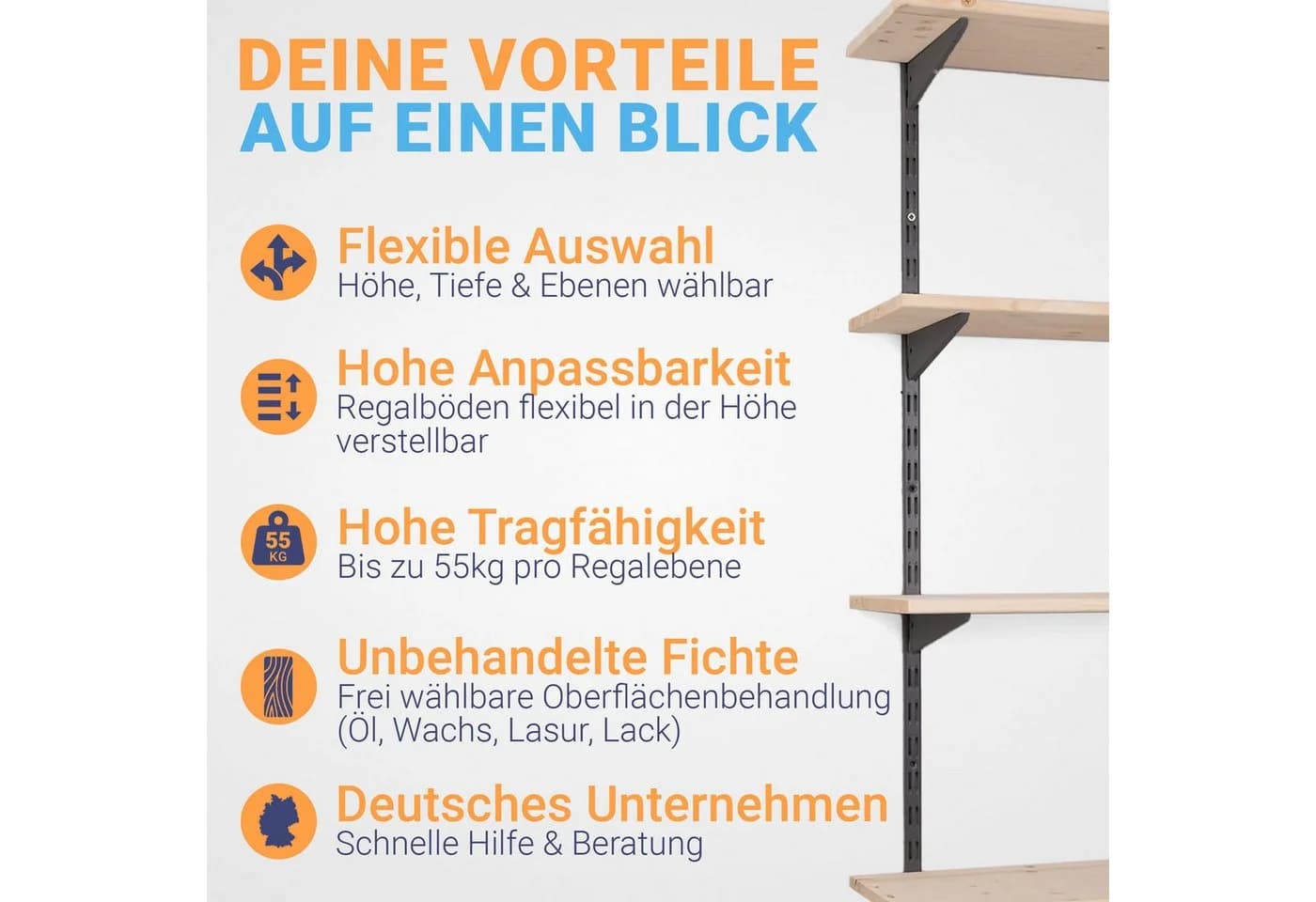 BOOMET Wandregal Bausatz Anthrazit 9-tlg. Leimholz Stahl - Bild 5