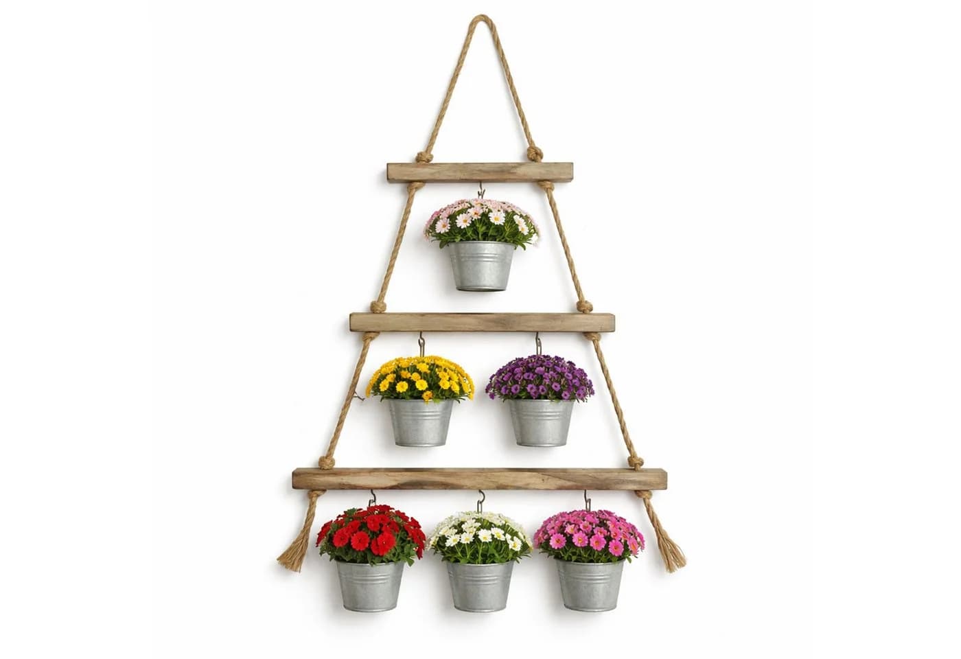 Mojawo Blumenampel Holz Leiter Deko mit 6 Haken - Bild 2