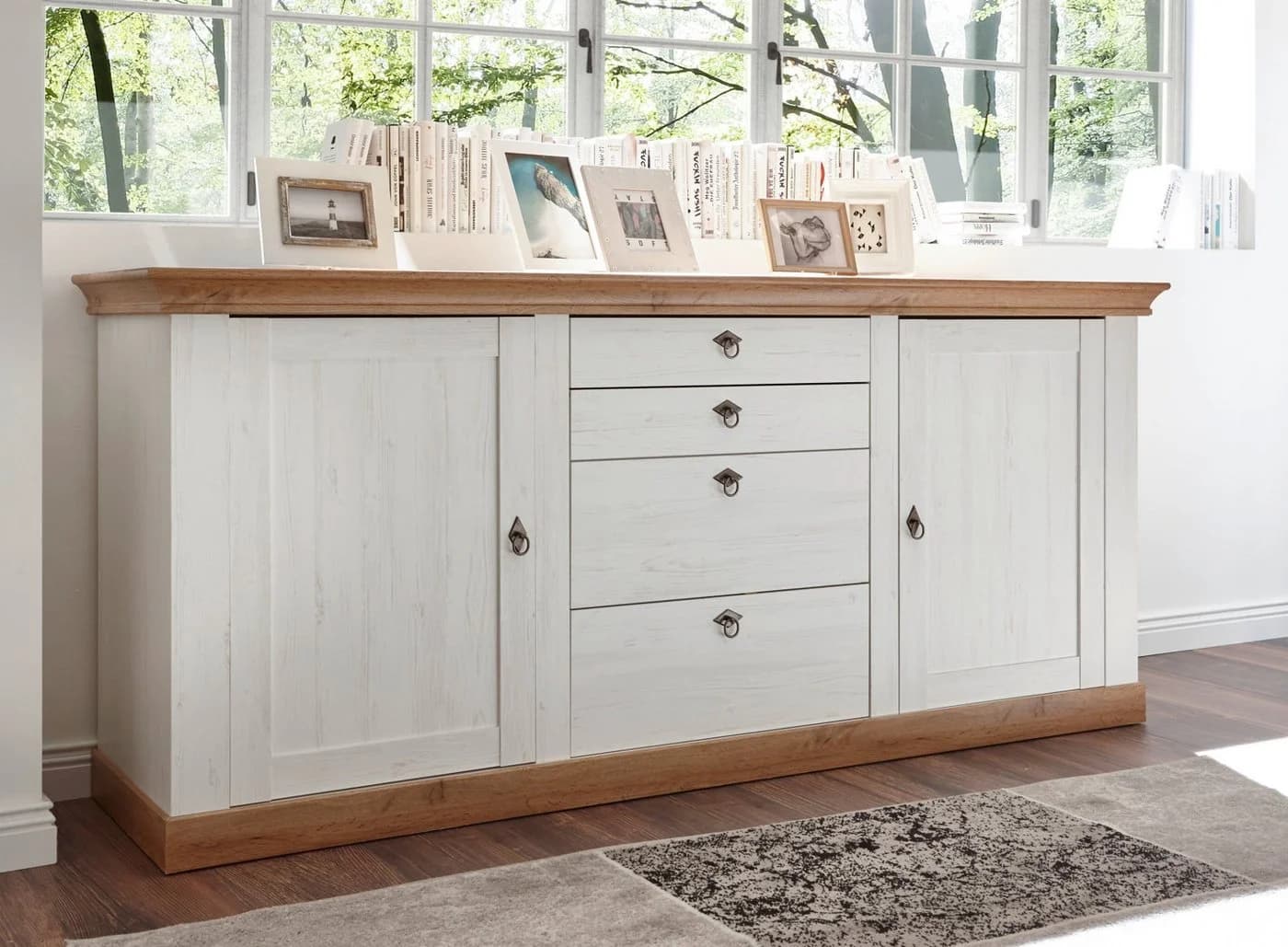 Furn.Design Sideboard Hemsby Landhausstil Weiß Eiche Dekor