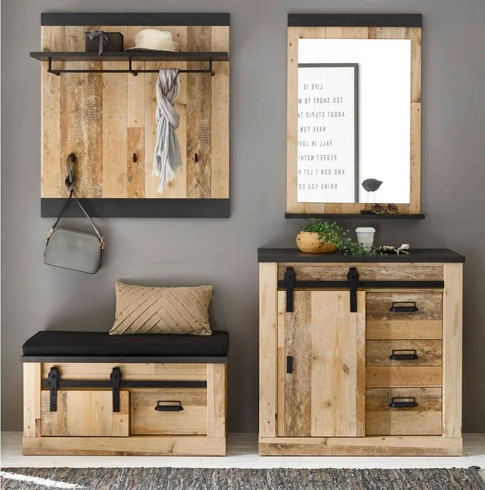 Furn.Design Garderoben-Set Stove Flurgarderobe 5-teilig Used Wood hell