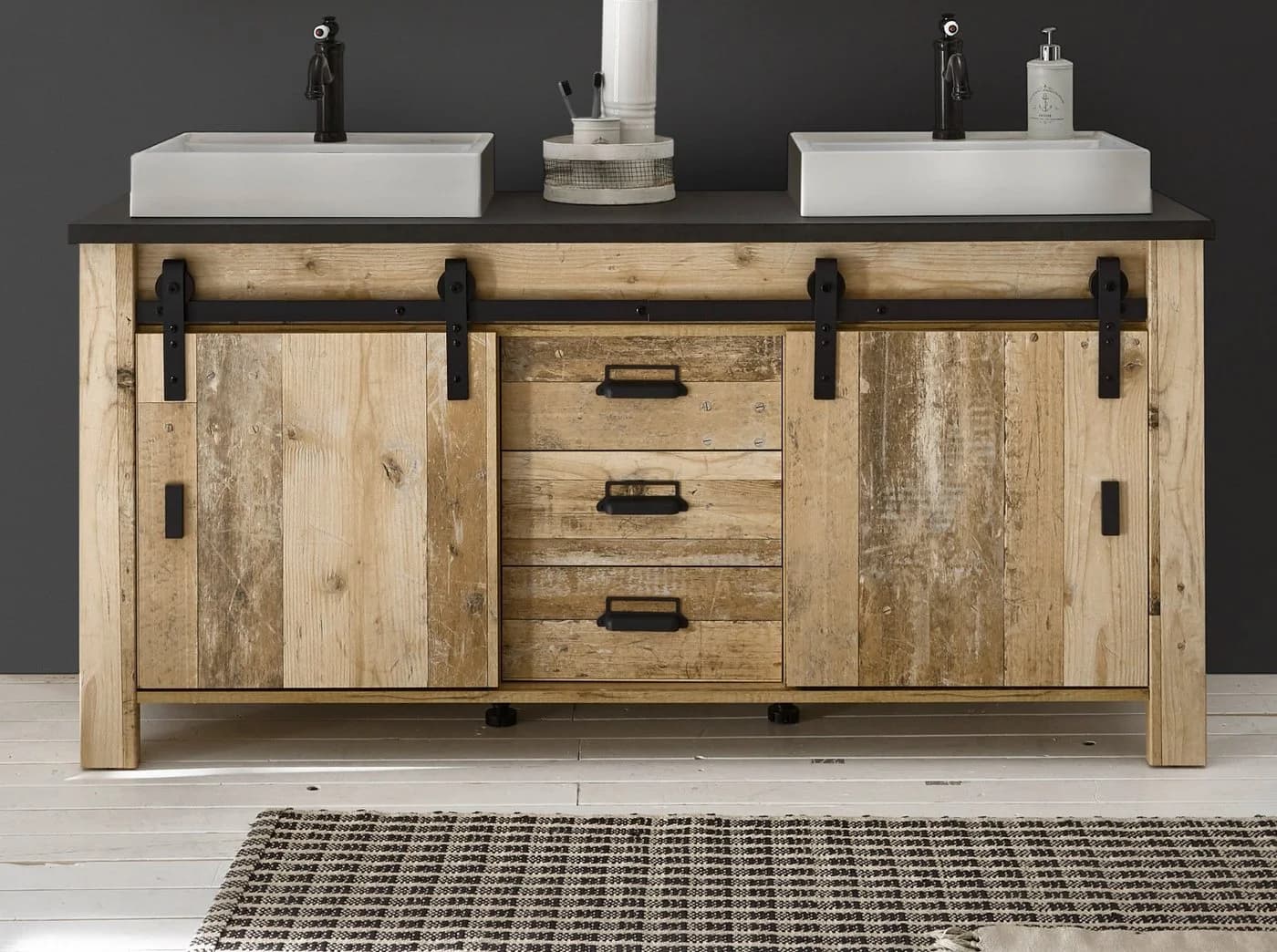 Furn.Design Doppelwaschtisch Stove 164 cm mit Schiebetüren und Soft-Close