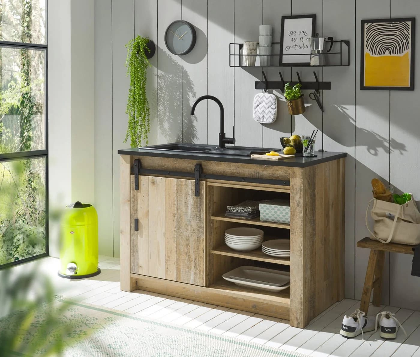 Furn.Design Spülenunterschrank Stove Used Wood Vintage Anthrazit