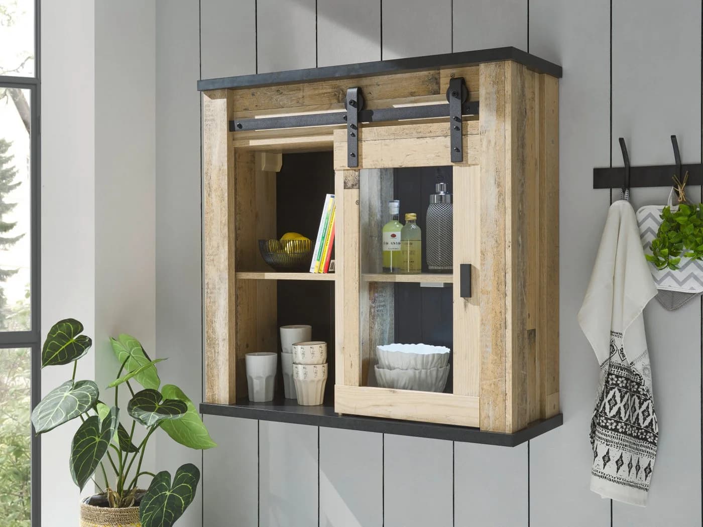 Furn.Design Küchenschrank Stove Wandhängeschrank Used Wood mit Schiebetür