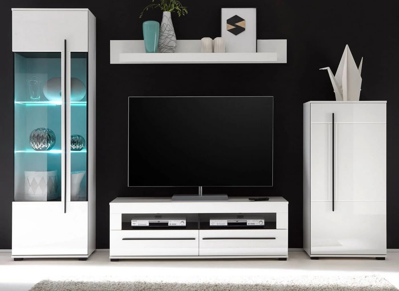 Furn.Design Wohnwand Design-D 4-teilig Weiß Hochglanz mit Soft-Close
