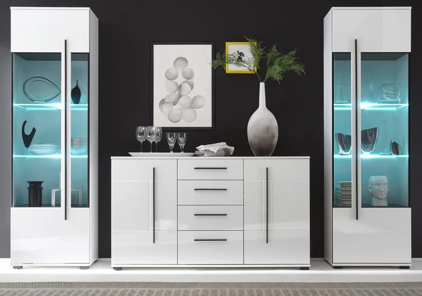 Furn.Design Wohnwand Design-D Weiß Hochglanz mit Soft-Close