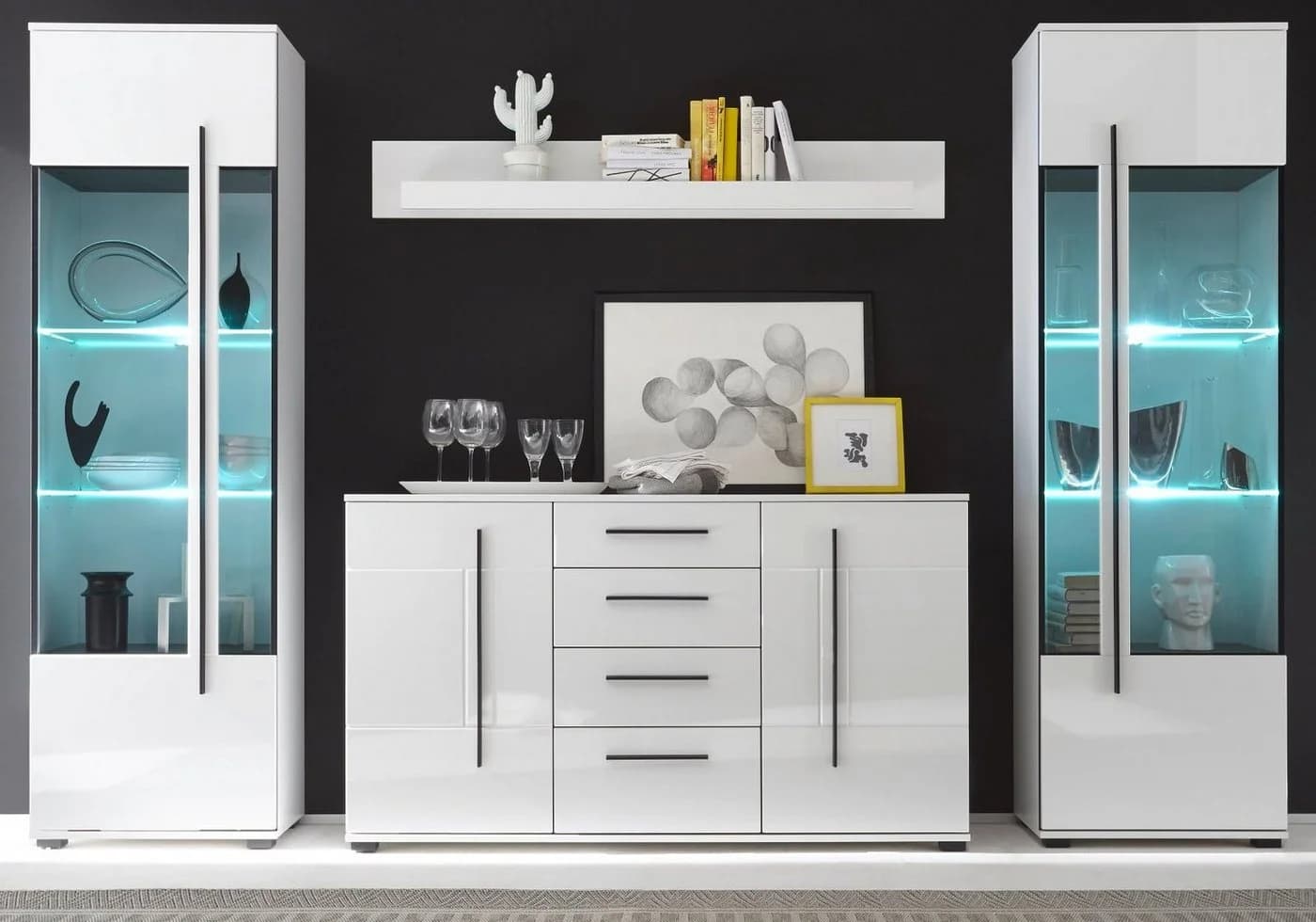 Furn.Design Wohnwand Design-D Weiß Hochglanz Soft-Close