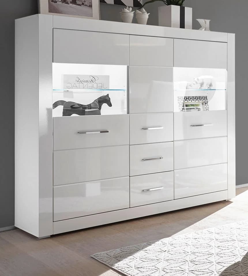 Furn.Design Highboard Carrara Weiß Hochglanz Viel Stauraum - Bild 4