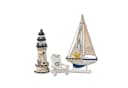 Flanacom Badaccessoires-Sets Maritime Badezimmer Deko Holz 3er Set Leuchtturm Segel-Schiff Strand-Stuhl Bild 2