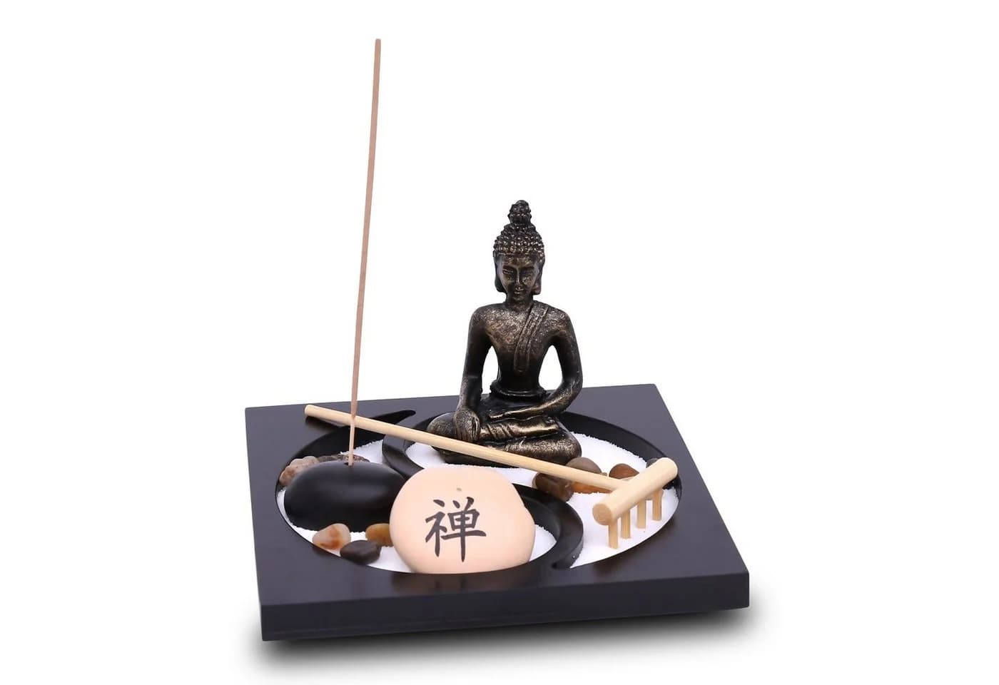 Flanacom Buddhafigur Zen Garten Buddha Figur Räucherstäbchenhalter Set - Bild 2