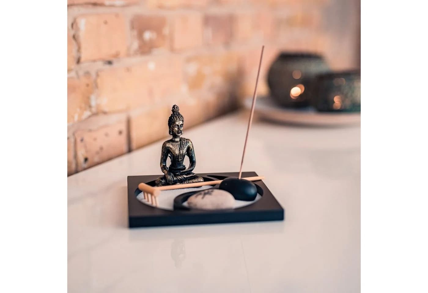 Flanacom Buddhafigur Zen Garten Buddha Figur Räucherstäbchenhalter Set - Bild 4