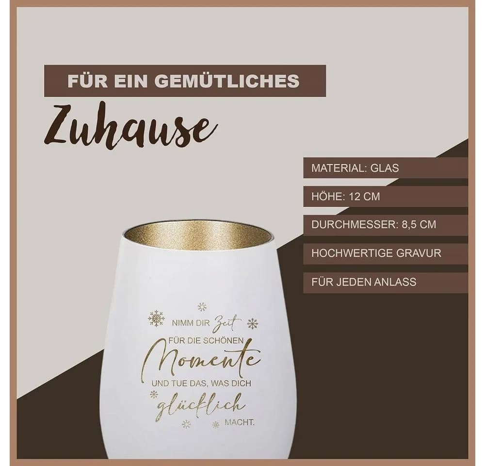 Der Porzellan-Laden Windlicht Weiß/Gold mit Lasergravur - Bild 3