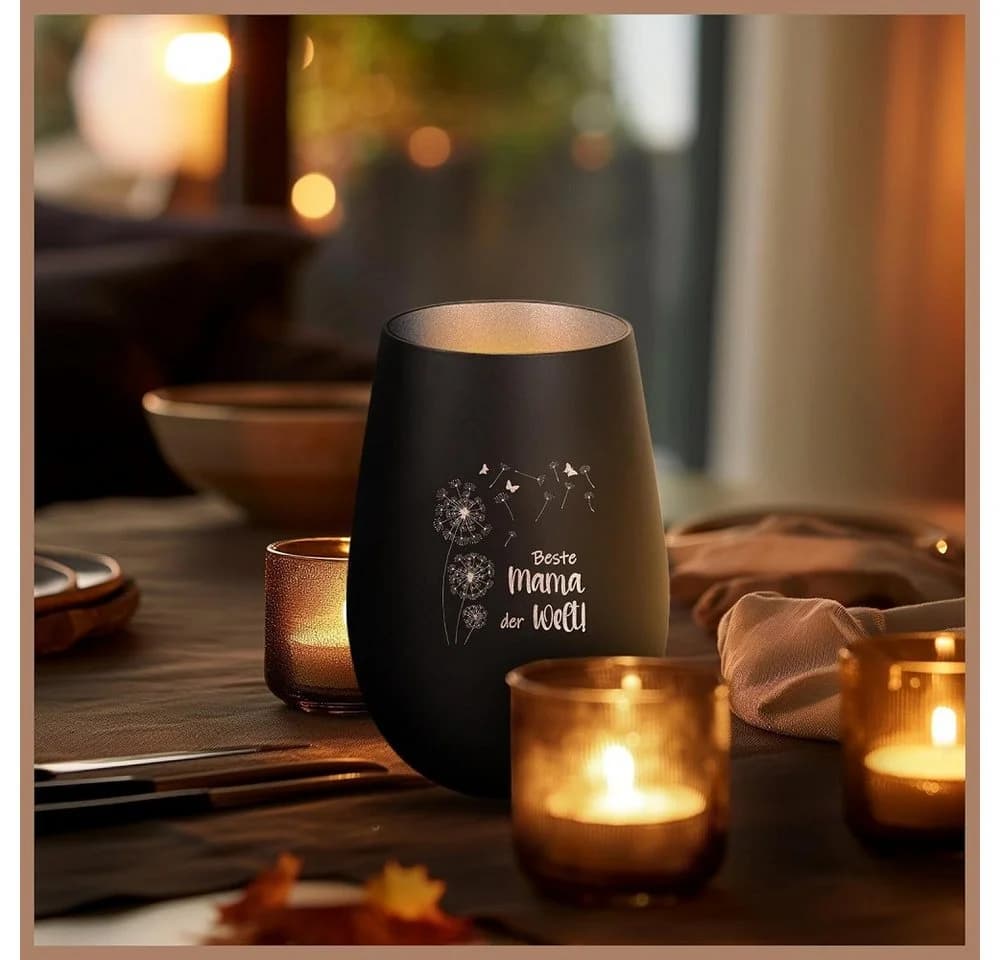 Personalisiertes Porzellan-Windlicht 'Beste Mama der Welt' Lasergravur